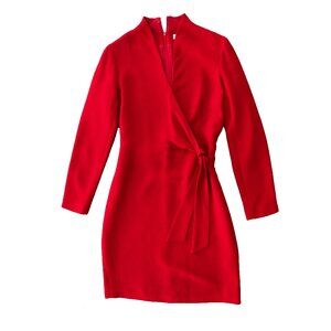 Vintage Office Red Cross tie Minimalist Midi dress